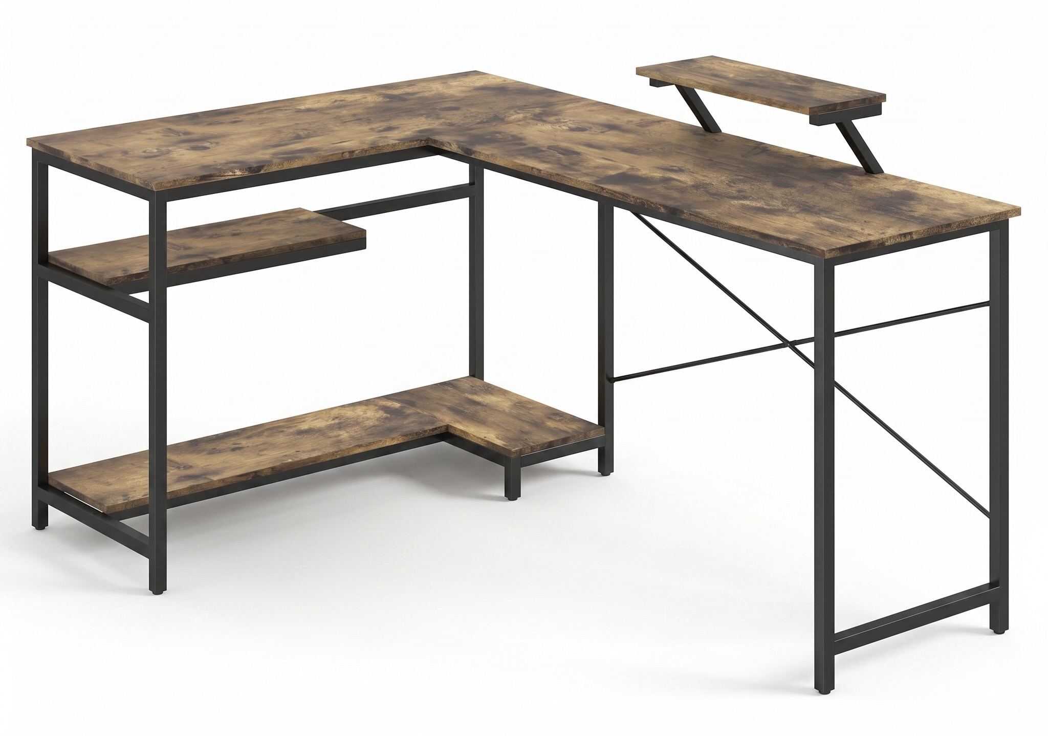 Interchangeable Vintage L-Shape Desk with Monitor Shelf