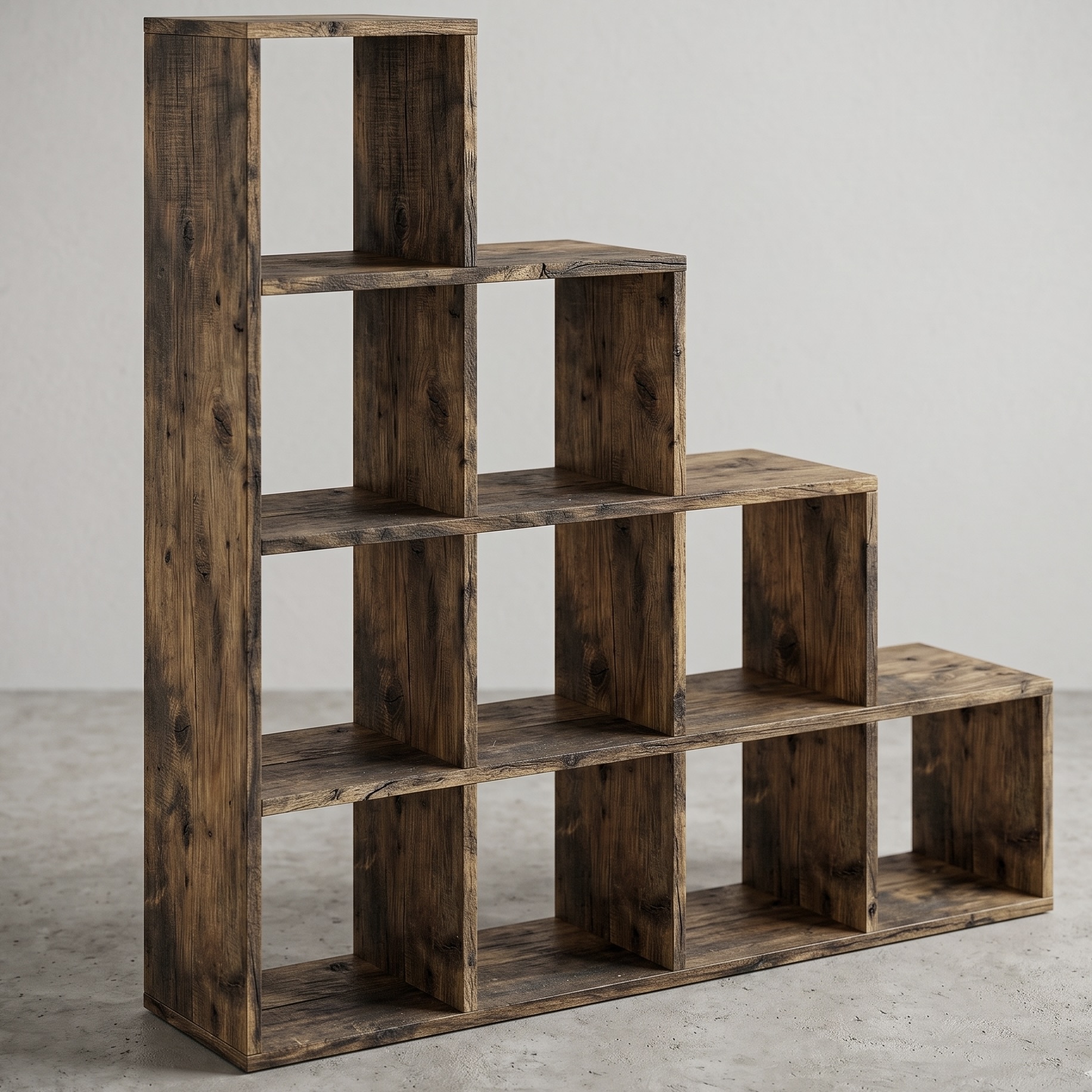 10-Cube Multi-Level Storage Shelf Unit with Vintage Wood Finish