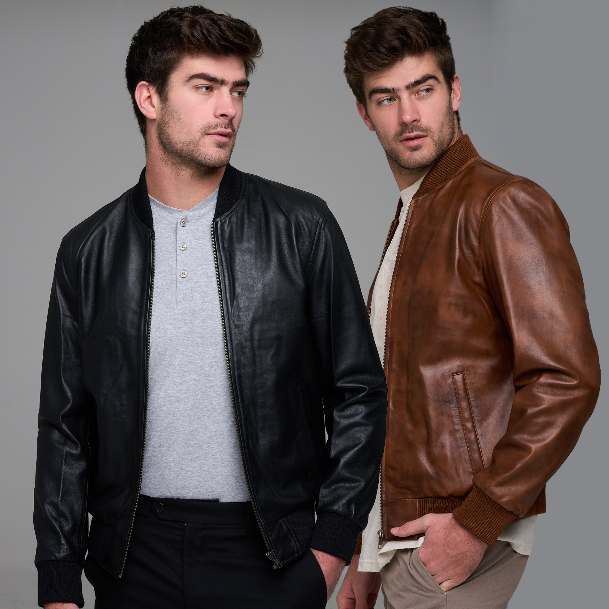 Men's Genuine Leather Classic Bomber Jacket