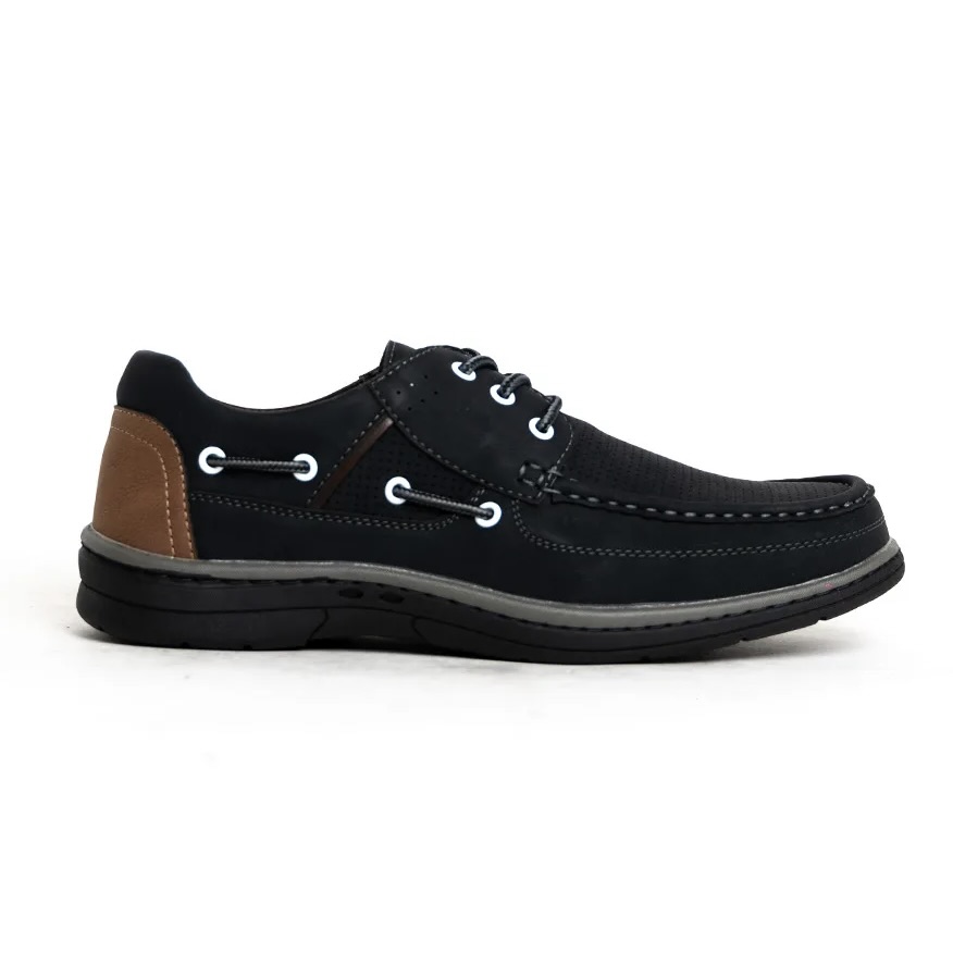Men's Black Synthetic Leather Skipper Boat Shoes