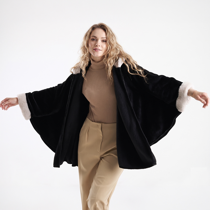Unisex Plush Mongolian Fleece and Faux Short Hair Fur Poncho