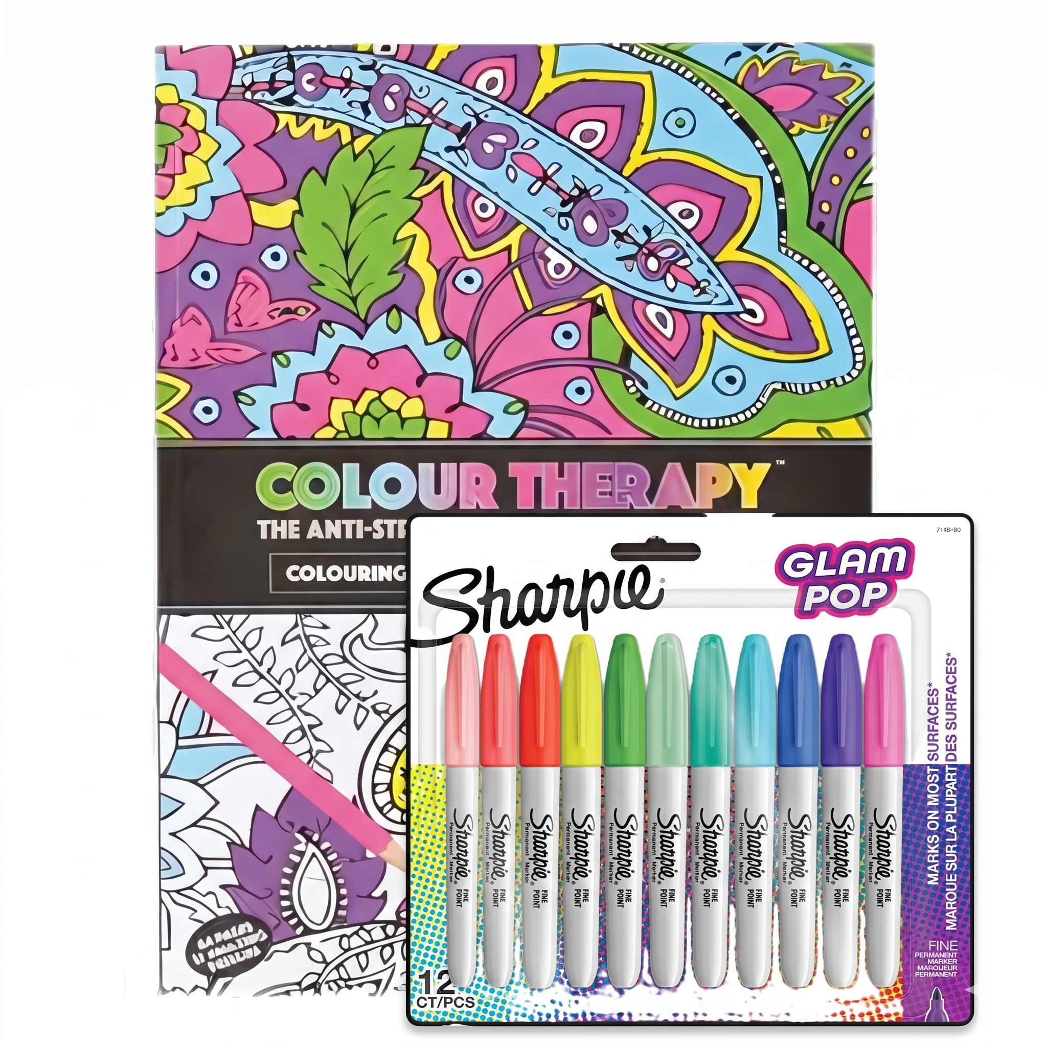 Assorted Glam Pop Markers And 64 Page Colouring Book