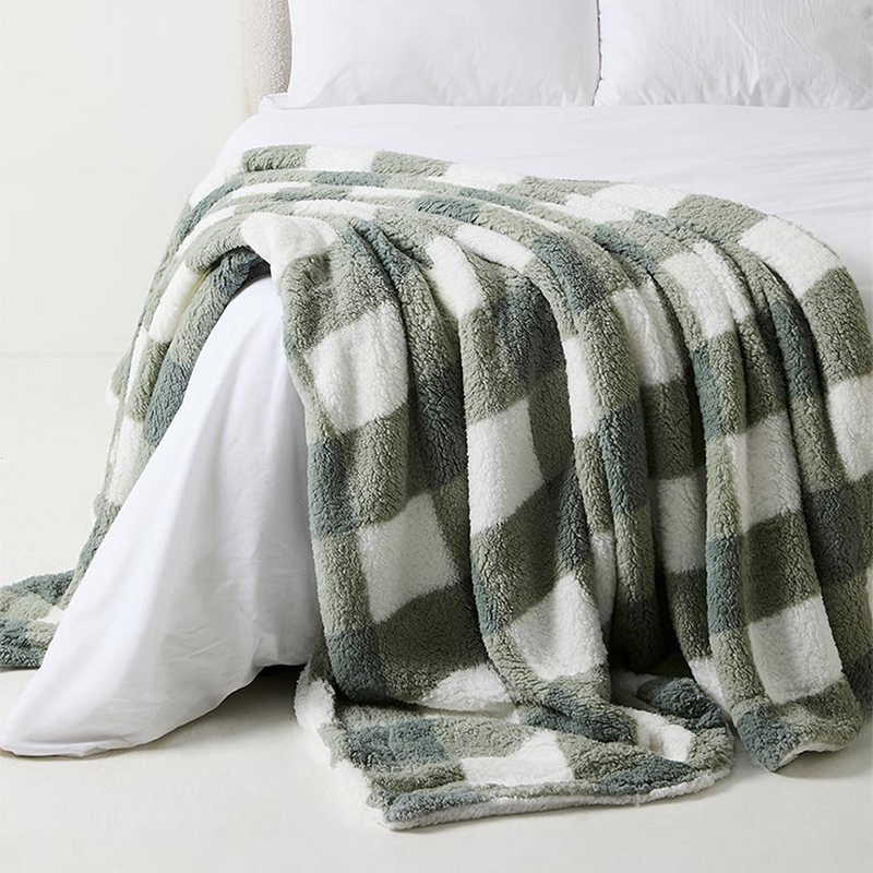 Printed Scottish Check Sherpa Throw
