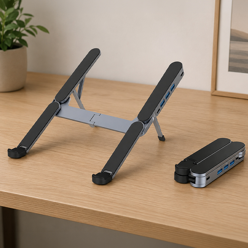 2-in-1 Foldable Laptop Stand with USB-C Dock