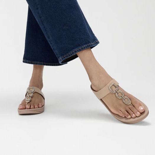 Ladies Leather Fino Crystal-Chain Sandals