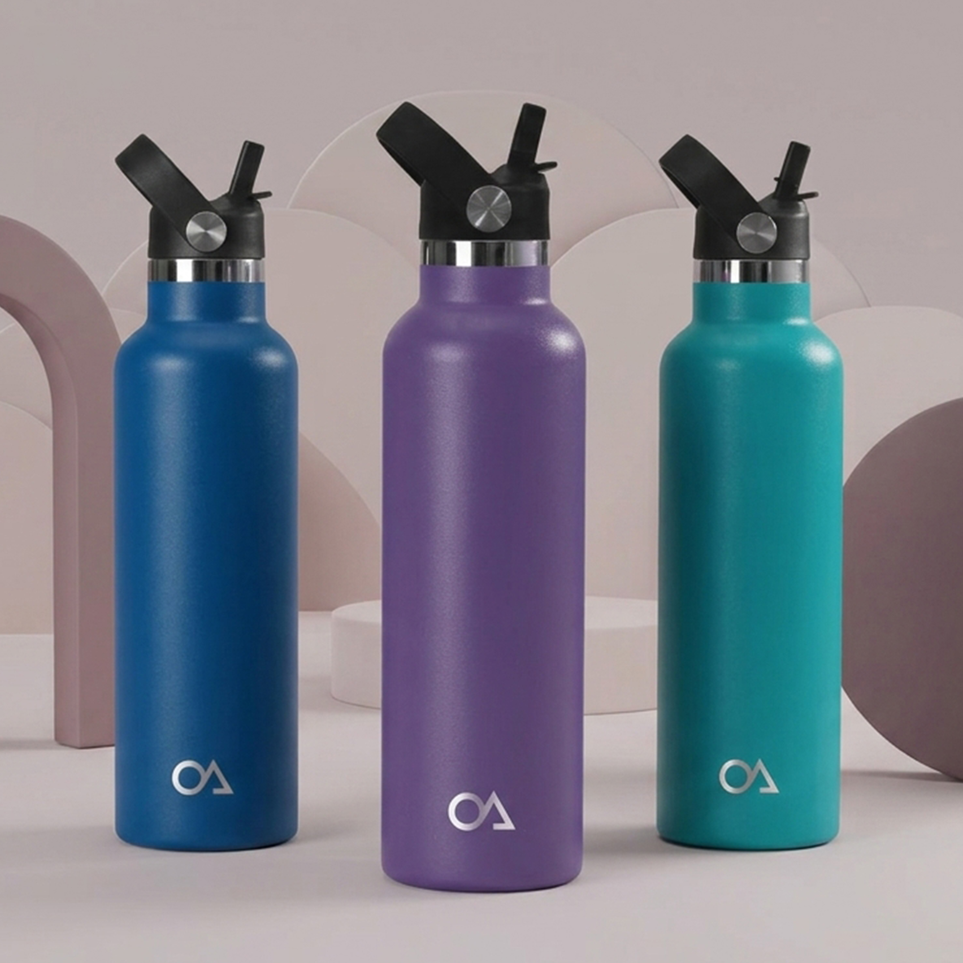 2x 750ml Double-Walled Insulated Straw Lid Flasks