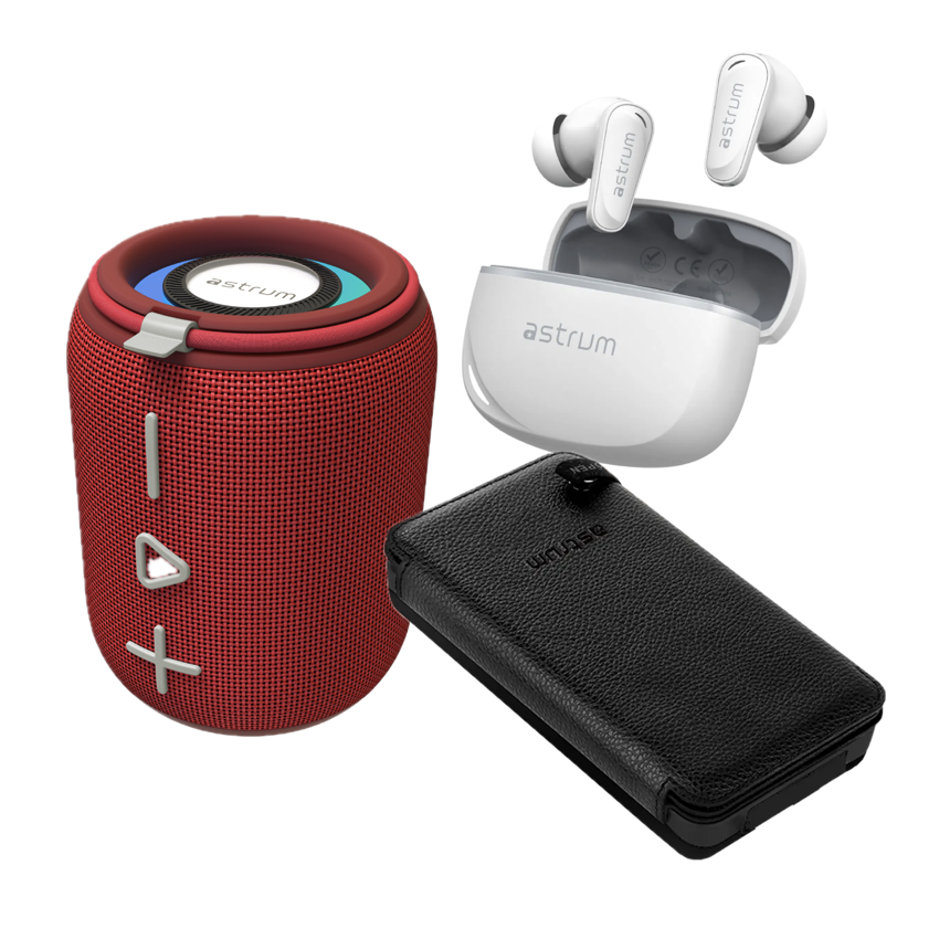 10000mAh Solar Powered Power Bank with Bluetooth Speaker and Bluetooth In-Ear Earbuds