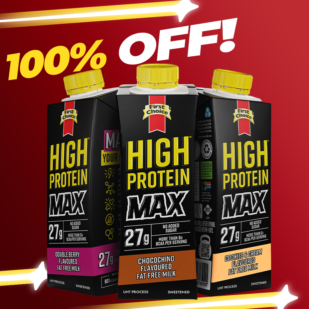 First Choice 3x 250ml High Protein Max Fat Free Flavoured Milks — R— on OneDayOnly (was R120)
