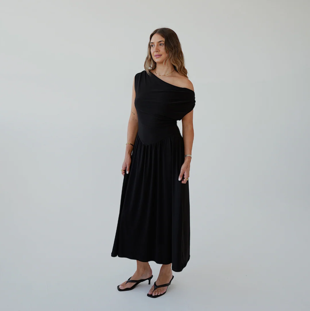 Ladies Cowl Neck Drop Waist Dress