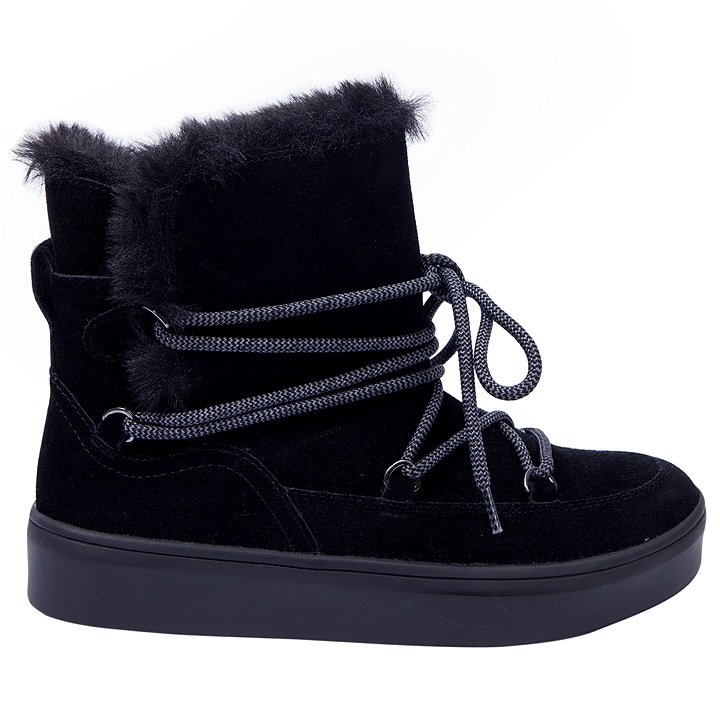 Ladies Genuine Suede Fur Trim Lace Up Boots