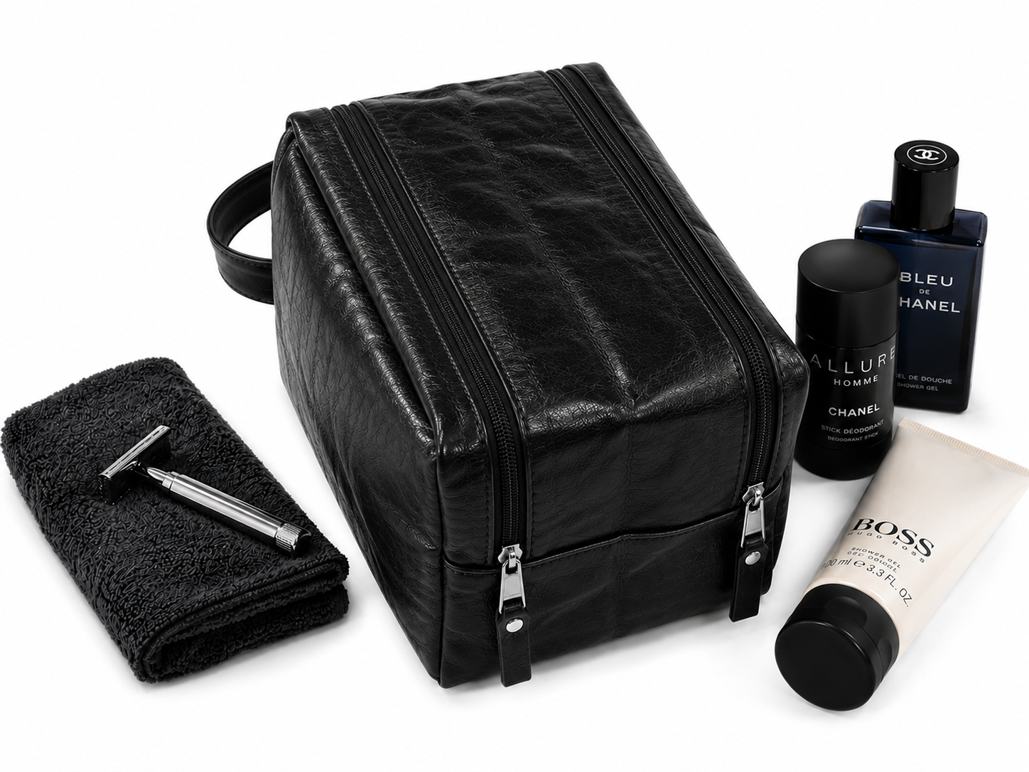 Genuine Leather Double Pouch Toiletry Bag