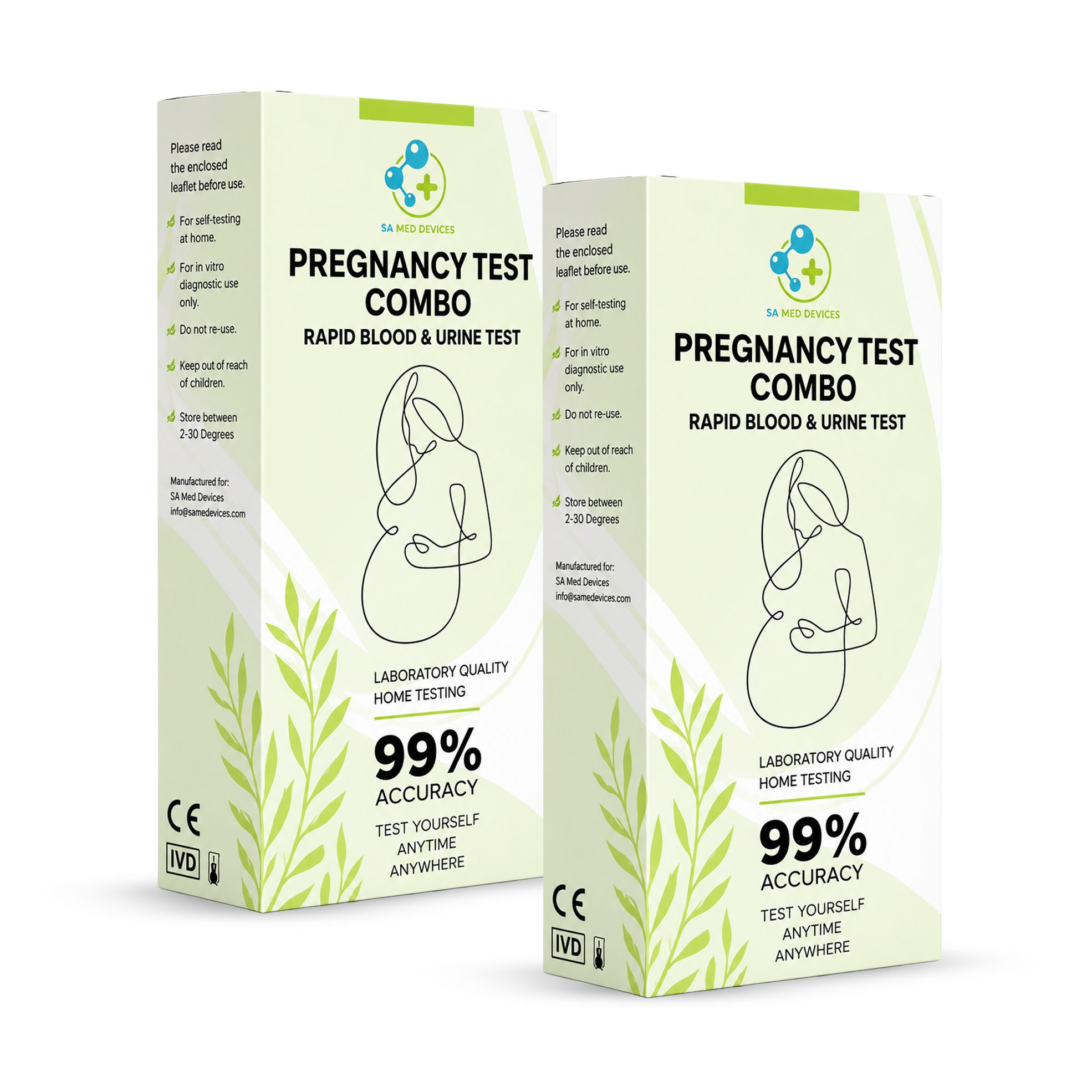 2x Pregnancy Home Blood and Urine Combo Test Kits