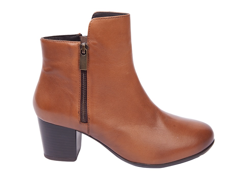 Ladies Genuine Leather Block Heel Zip Ankle Boots