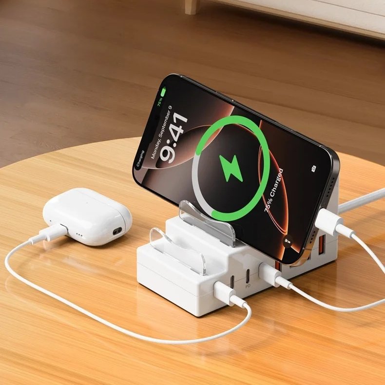 8-in-1 66W Fast Charging Station 4USB+4PD With Phone Holder
