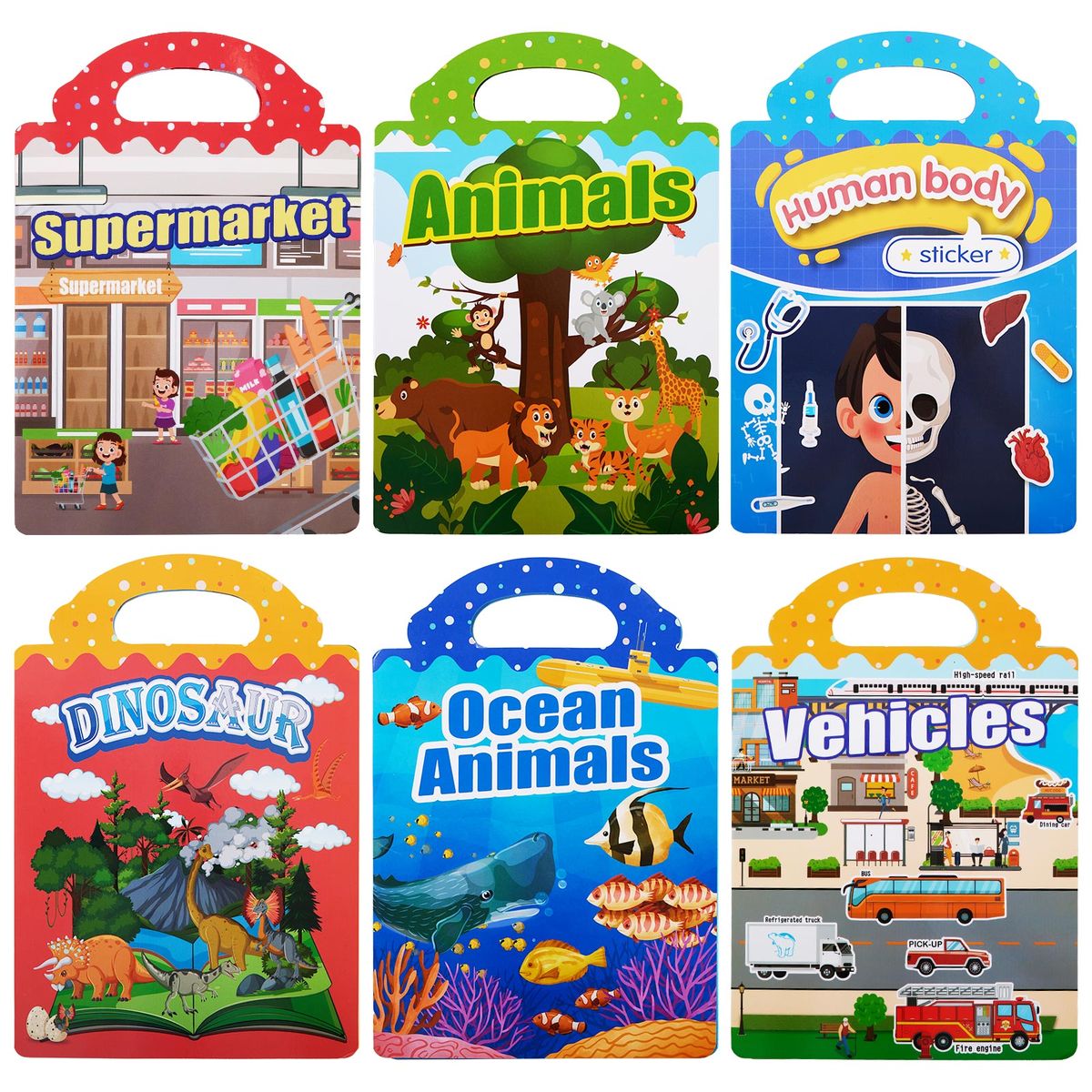 6x Reusable Montessori Early Learning Sticker Books
