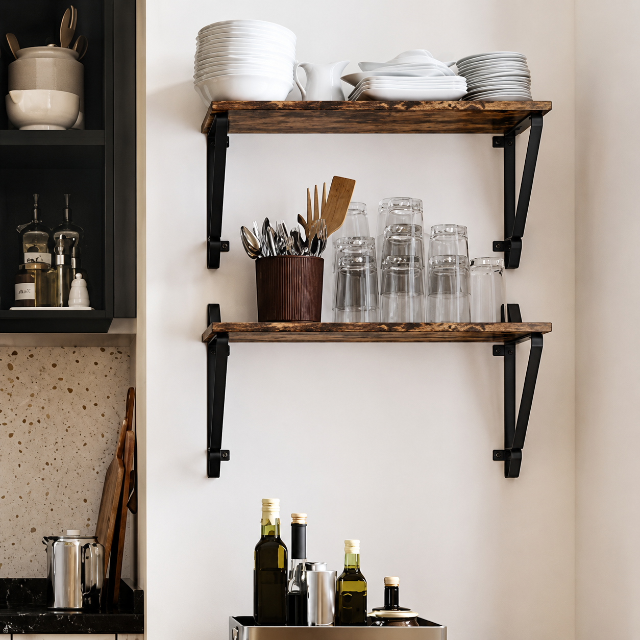 2x Rustic Industrial Floating Display Shelves