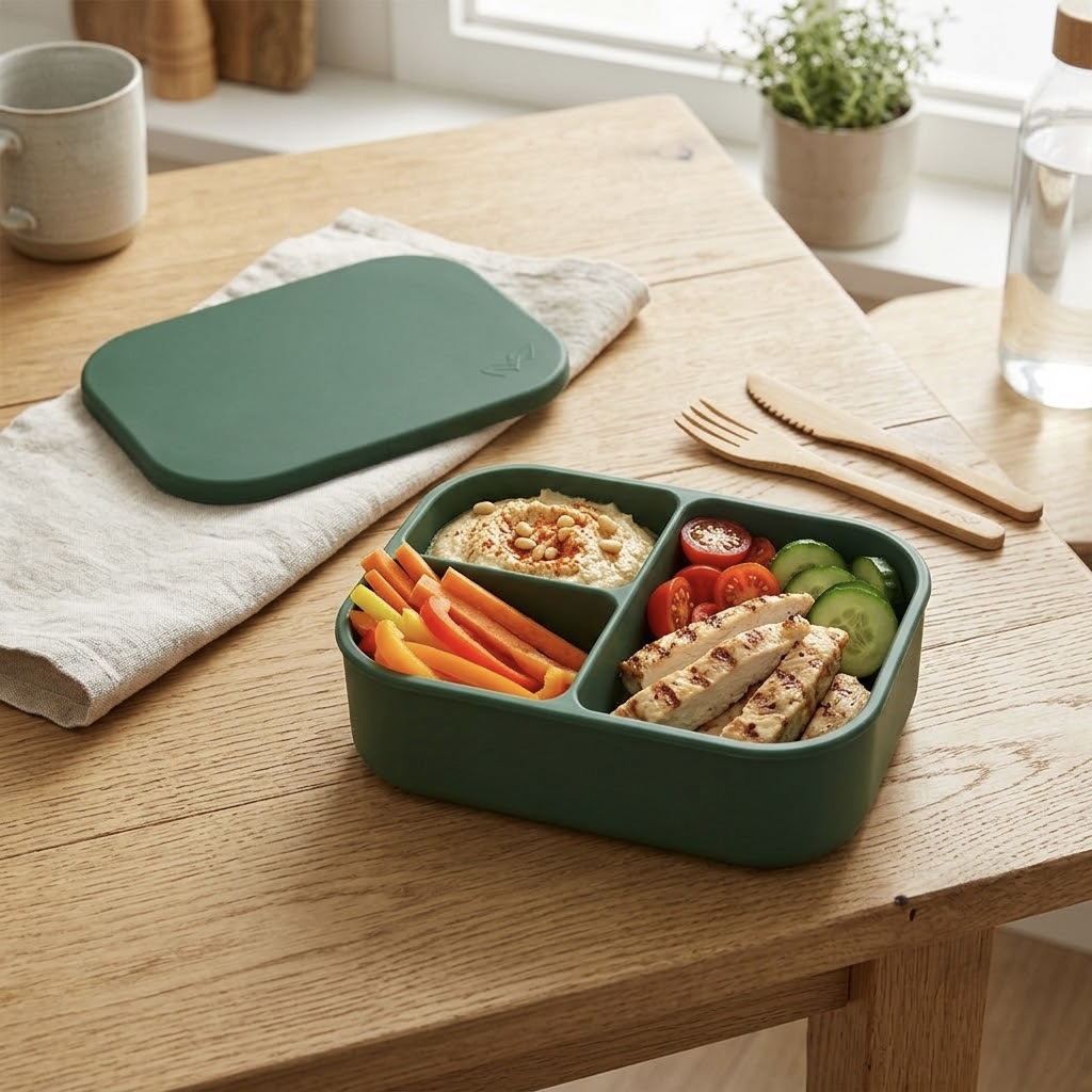 3-Portion Silicone Bento Lunchbox with Lid