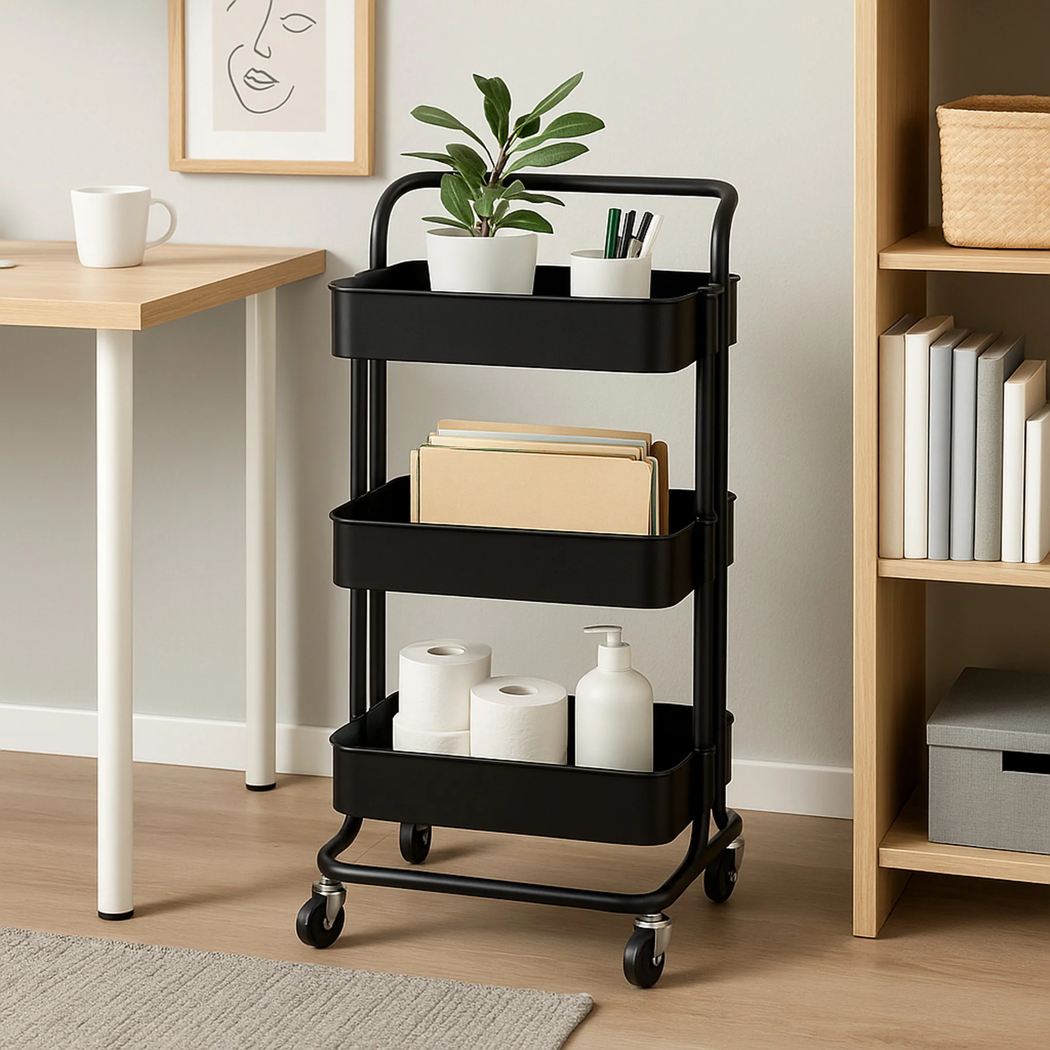 3-Tier Rolling Storage Basket Trolley
