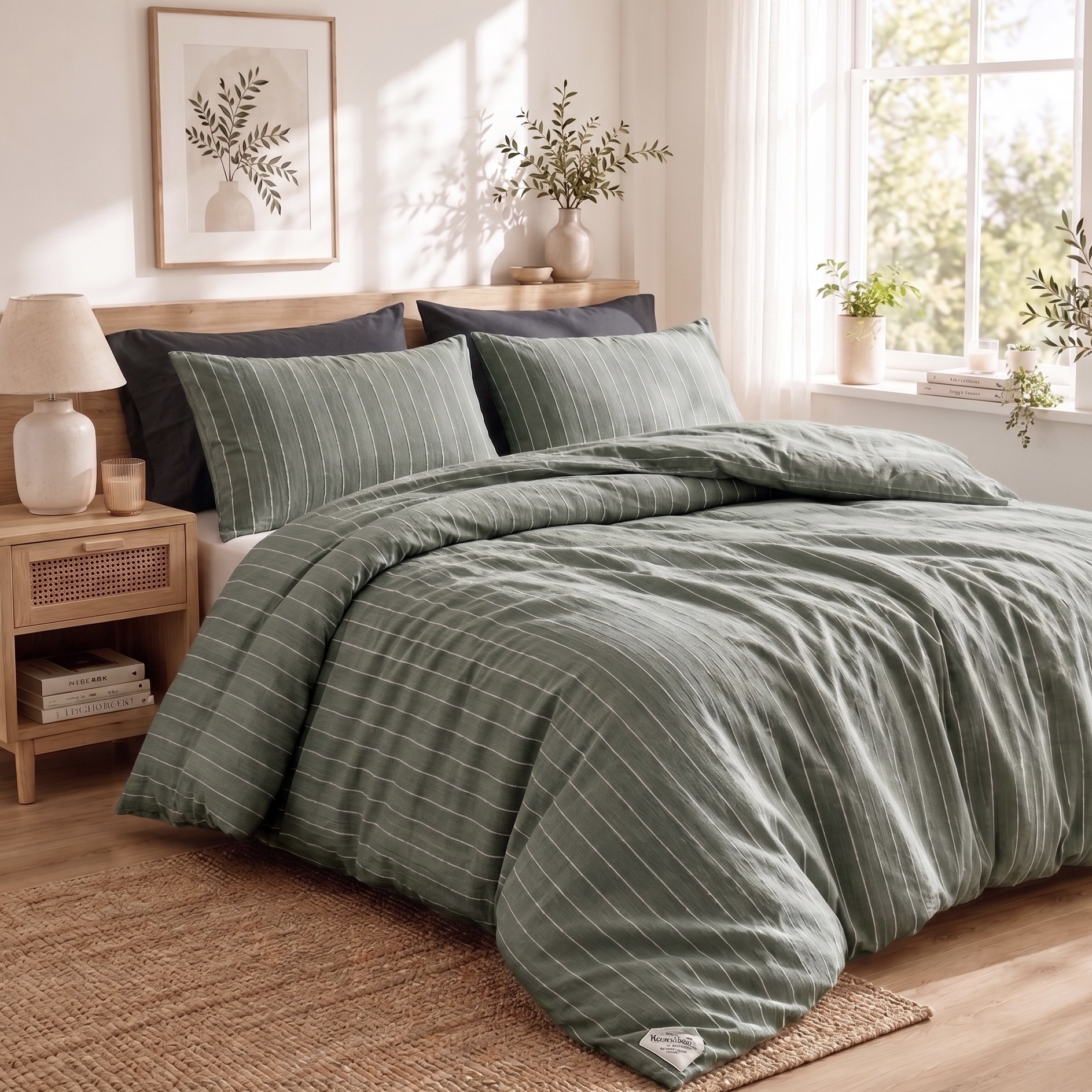 Chambray Striped Bar Tacked Comforter Set