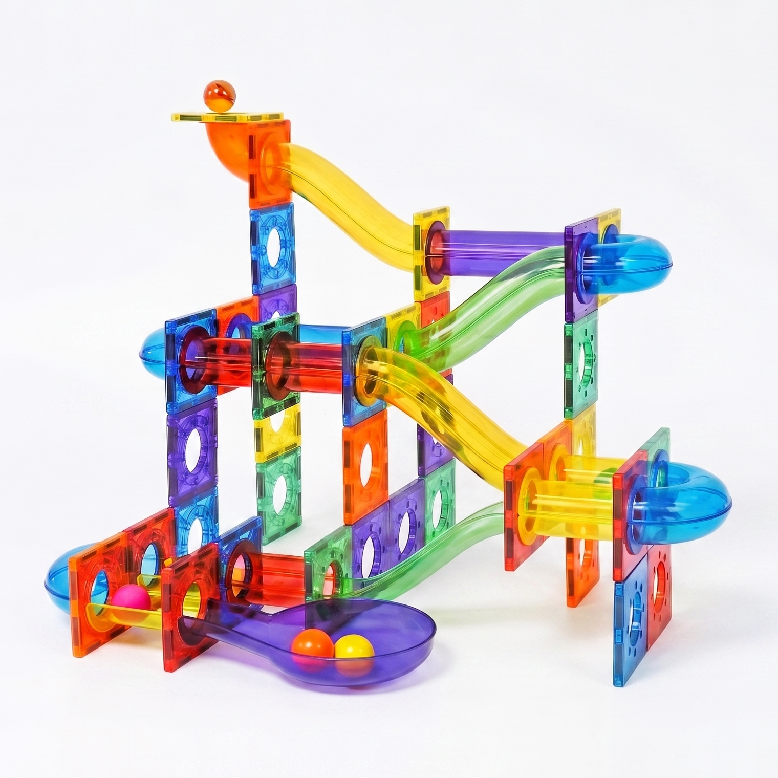 100-Piece 3D Magnetic Building Tiles Marble Run Set