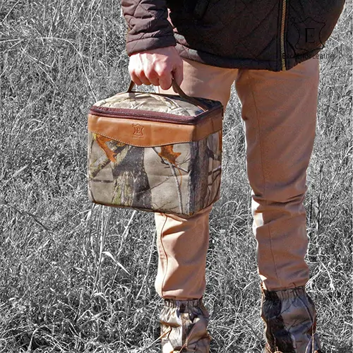 6-Can or 3L Camo Genuine Leather & Canvas Cooler Bag