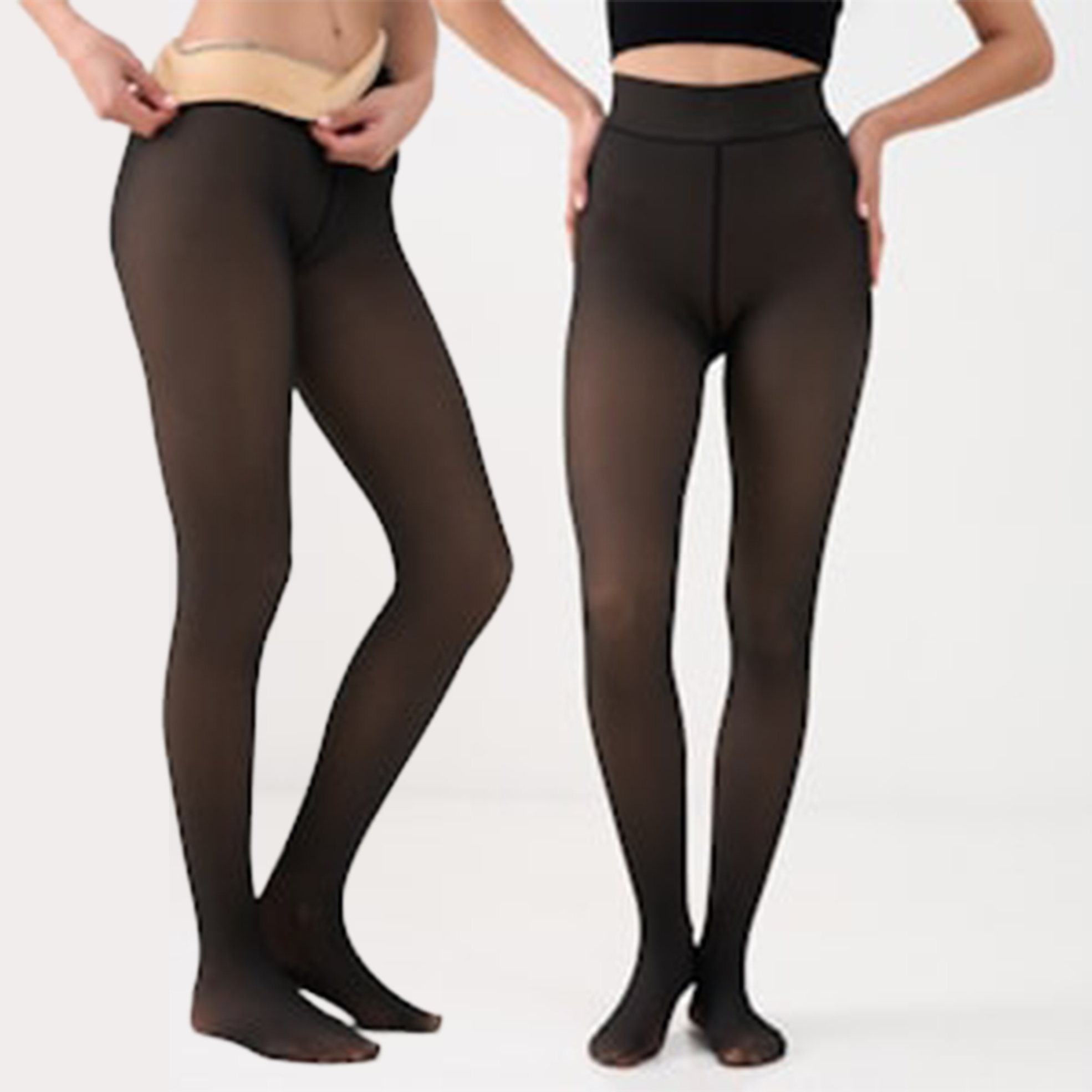 2x Ladies Fleece-Lined Sheer Tights