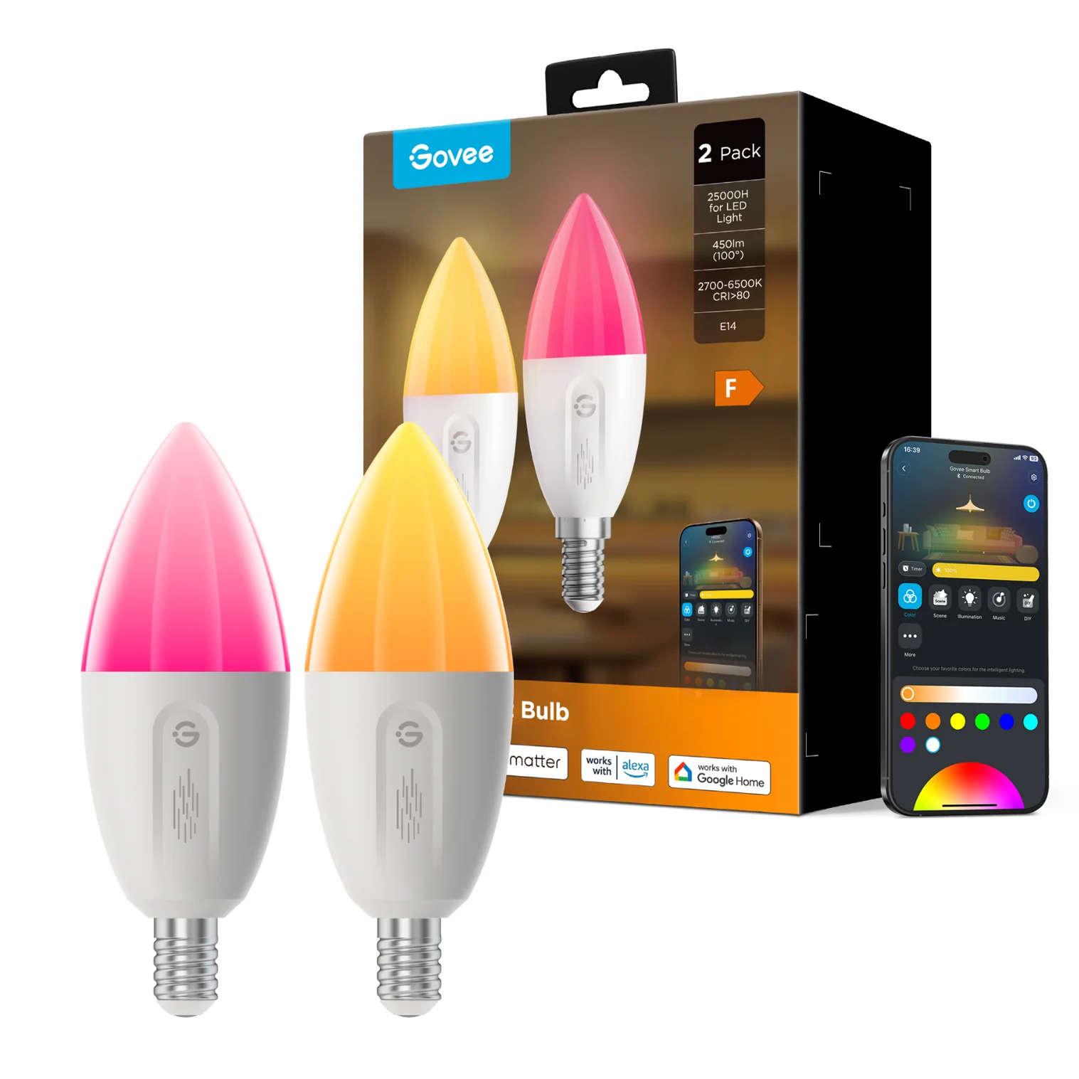 2x RGBWW Smart Dimmable LED E14 Bulbs