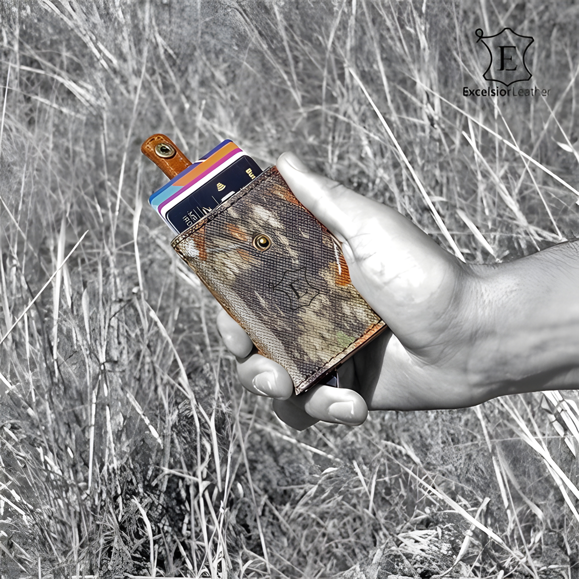 Camo Genuine Leather & Canvas Pop Up Card Holder