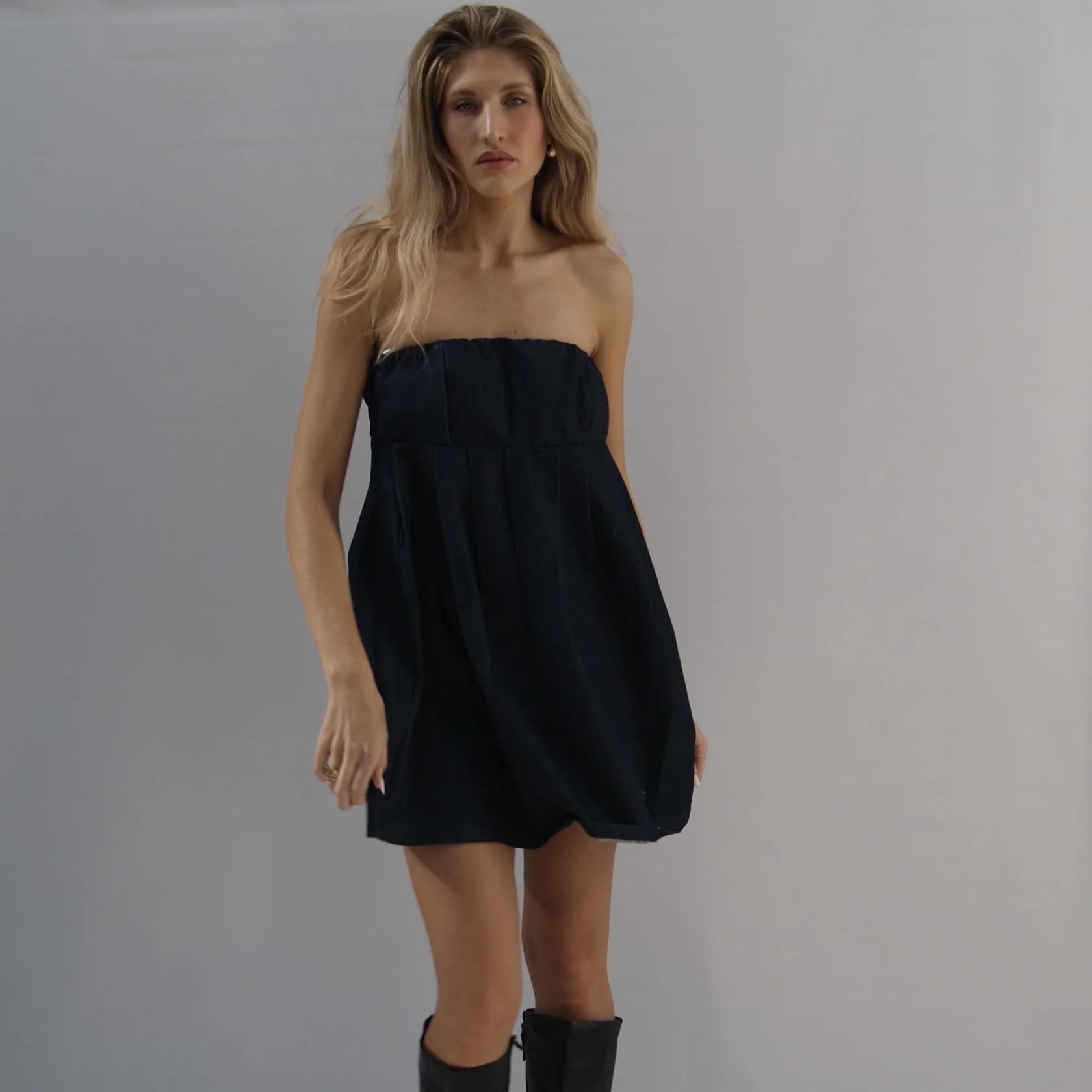 Ladies Heavy Weight Denim Icon Strapless Dress