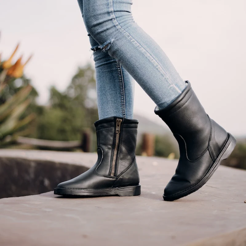 Ladies Black Genuine Leather & Wool Tamara Boots