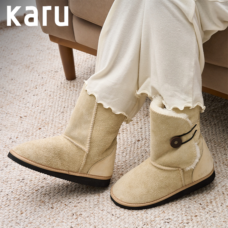 Ladies Button Up Wool & Sheepskin Slipper Boots