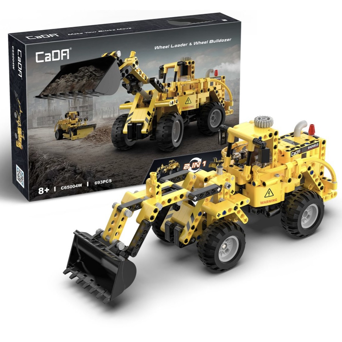693-Piece 2-in-1 Building Block Wheel Loader and Bulldozer