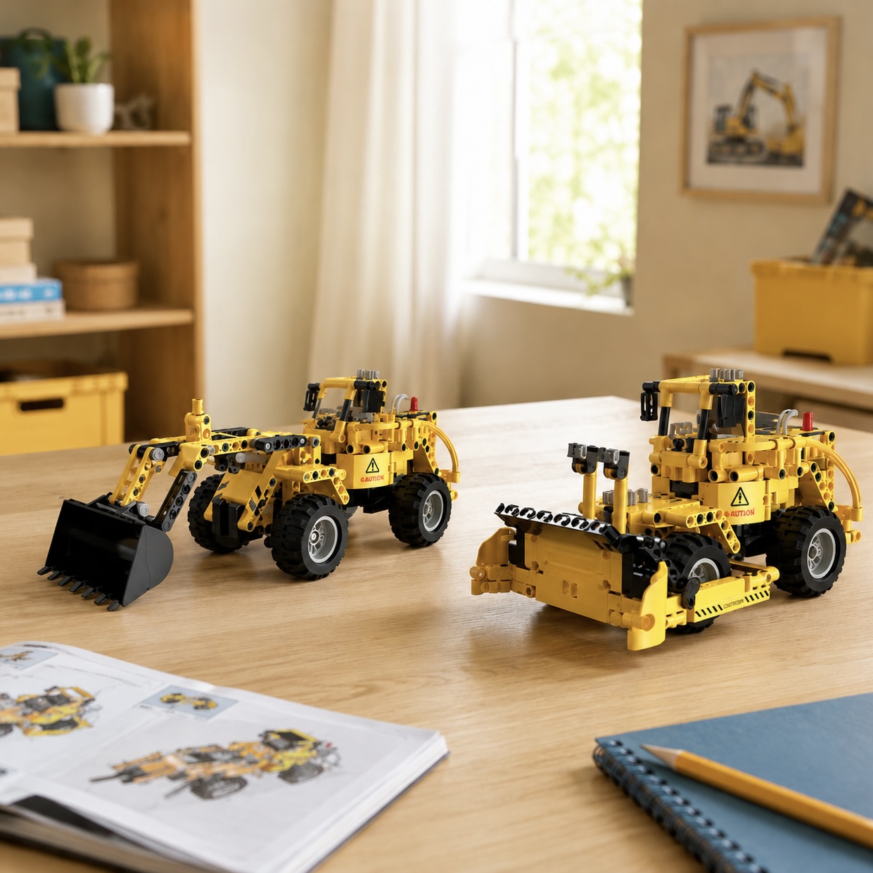 693-Piece 2-in-1 Building Block Wheel Loader and Bulldozer