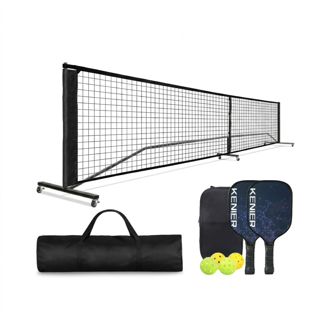 Portable Pickleball Net with Wheels and Paddle Set
