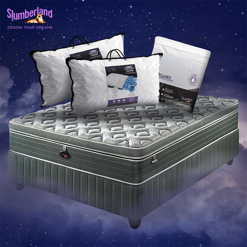 Noble ActivCoil Pampertop Bed Set with 2 Cubic CoolFlex Pillows and a Breezeguard Mattress Protector Included