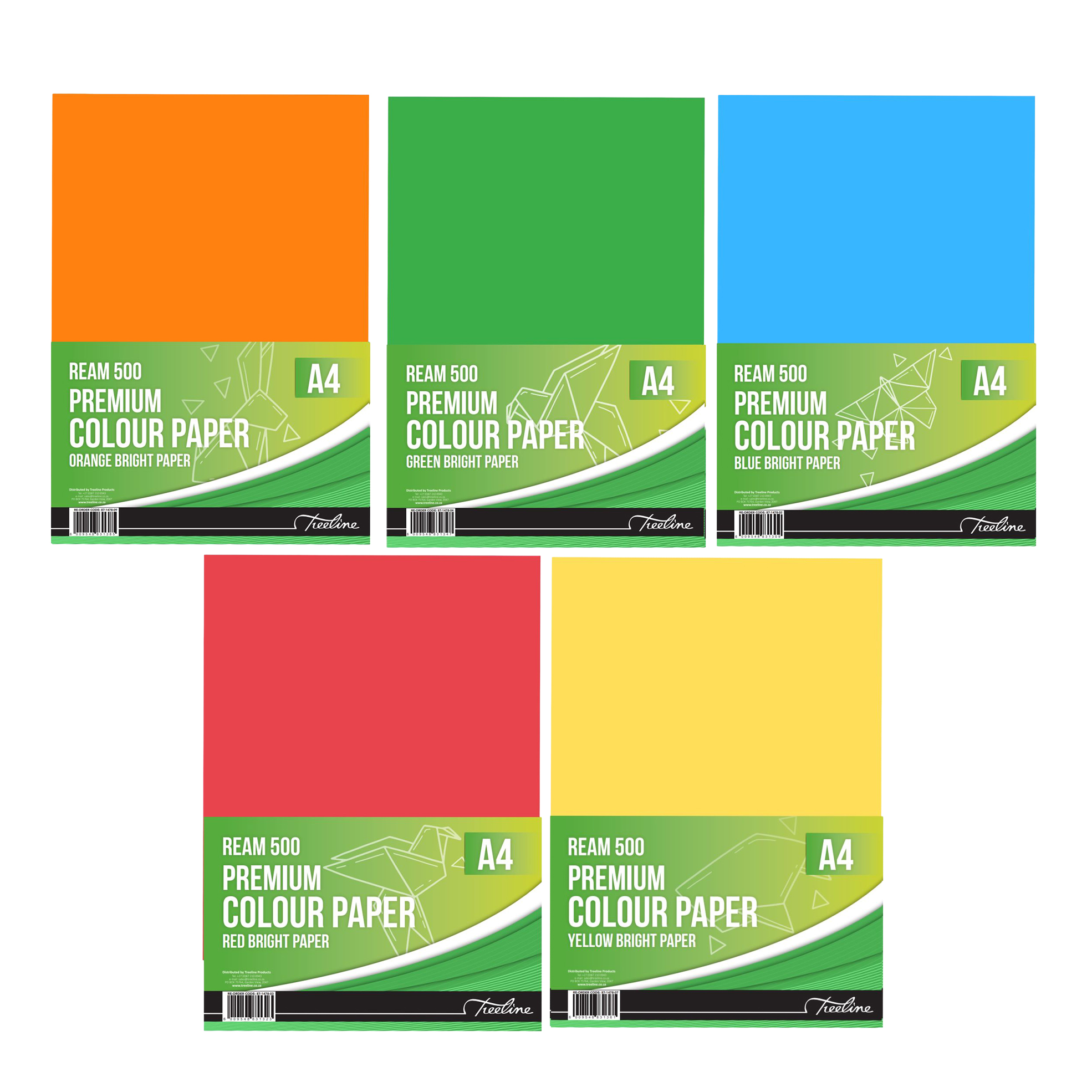 5x 500 Sheets A4 Colour Paper Reams