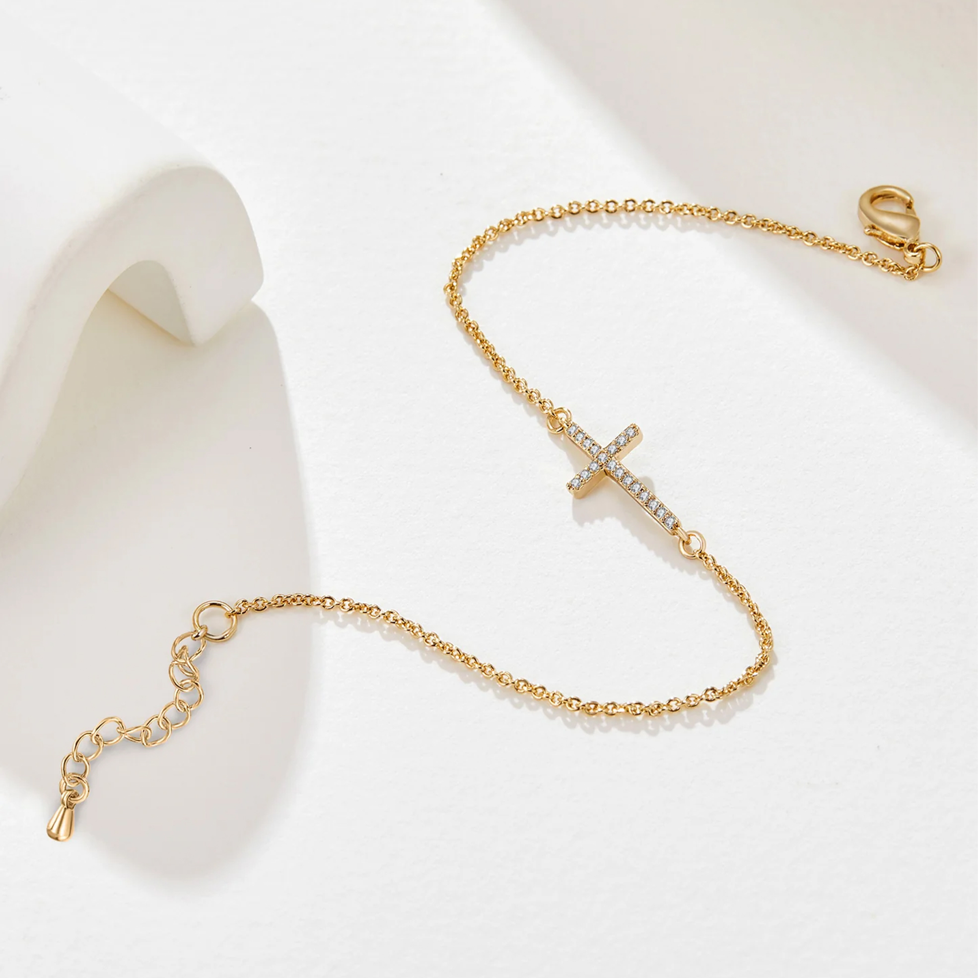 Fine Cross Bracelet with Cubic Zirconia Gemstones
