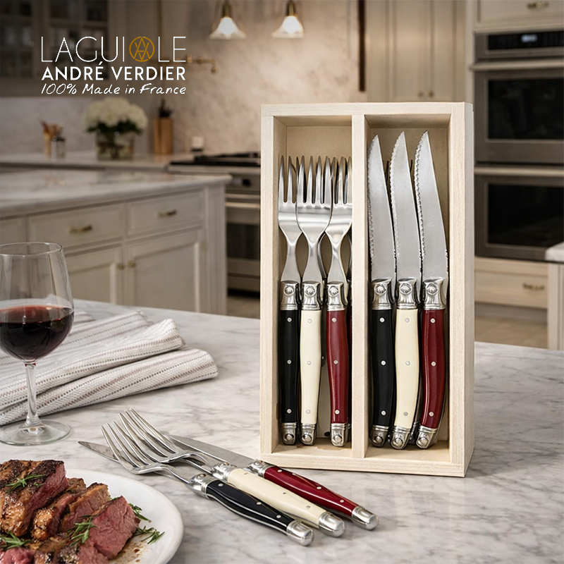 12-Piece Steak Knife and Fork Set in Wooden Box