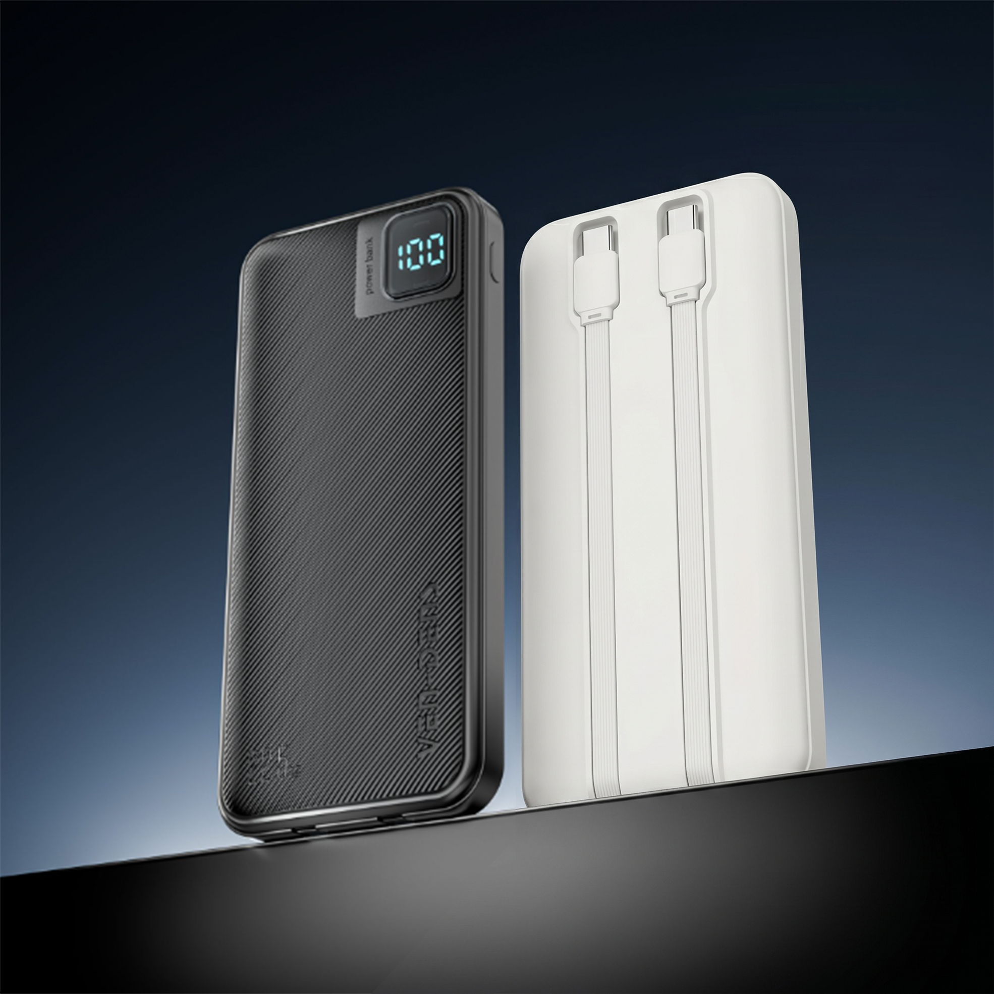 10000 or 20000mAh Power Bank with Built-in Cables