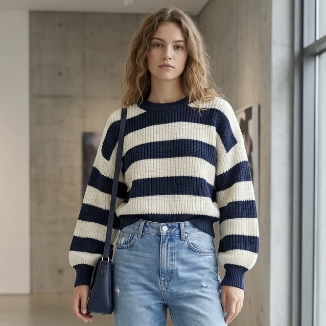 Ladies Stripped Knit Sweater