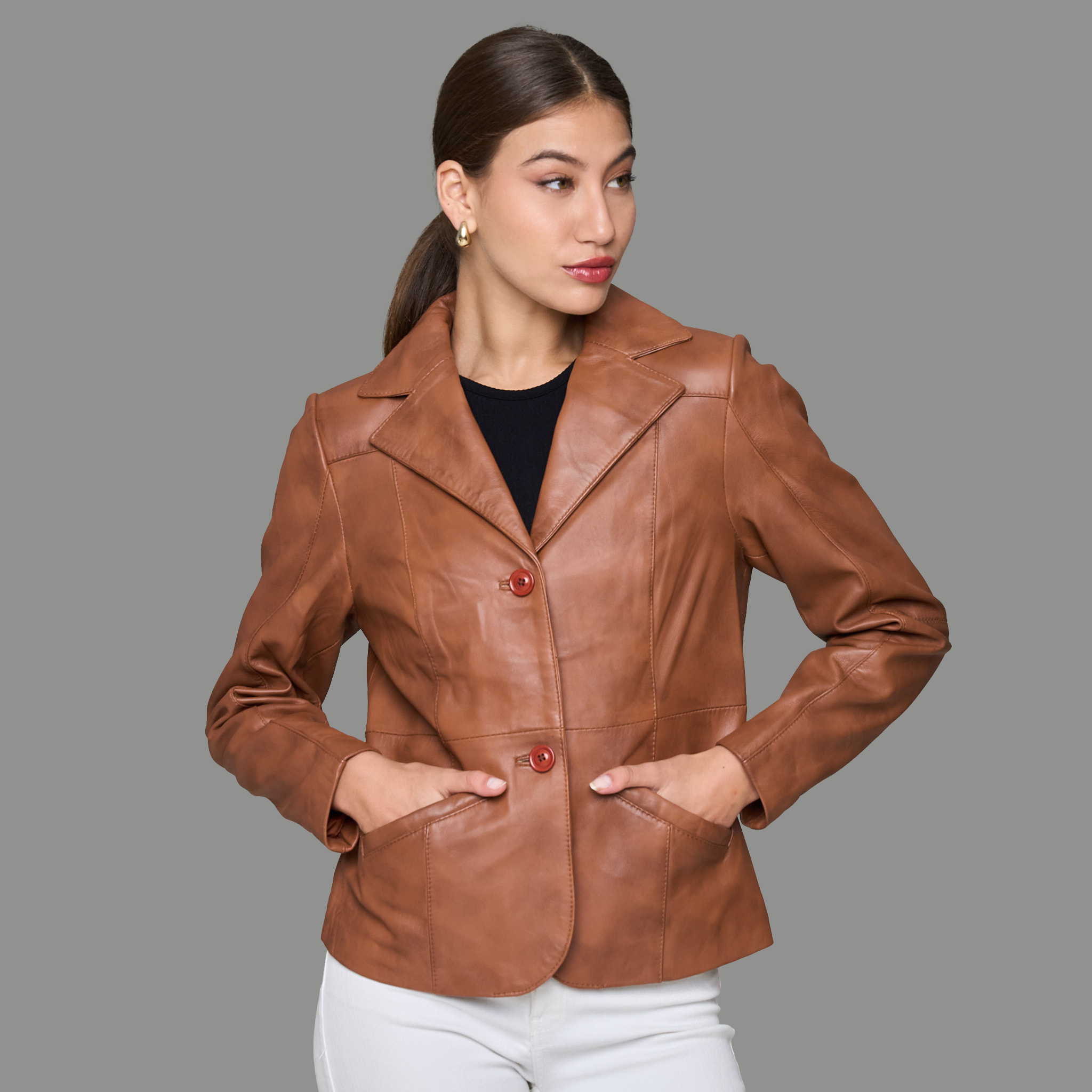 Ladies Genuine Leather Modern Blazer Jacket