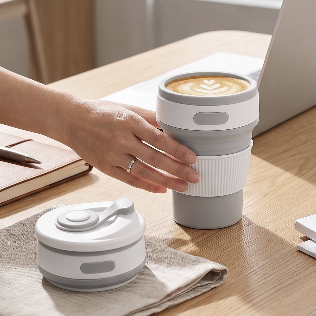 2x 350ml Silicone Collapsible Travel Mugs