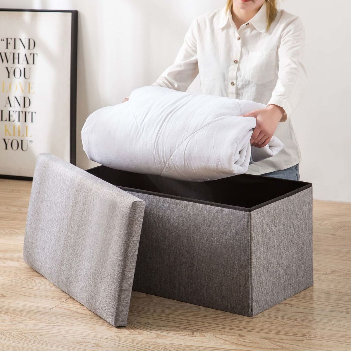 Foldable Storage Cube Box Ottoman Bench