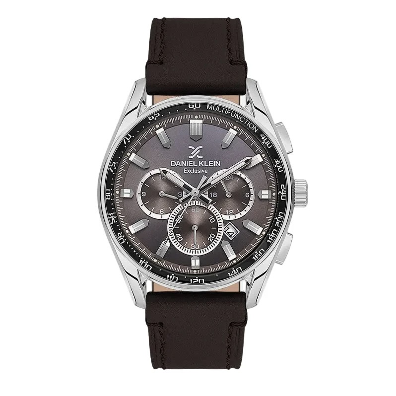 Men's Round Genuine Leather Strap Watch