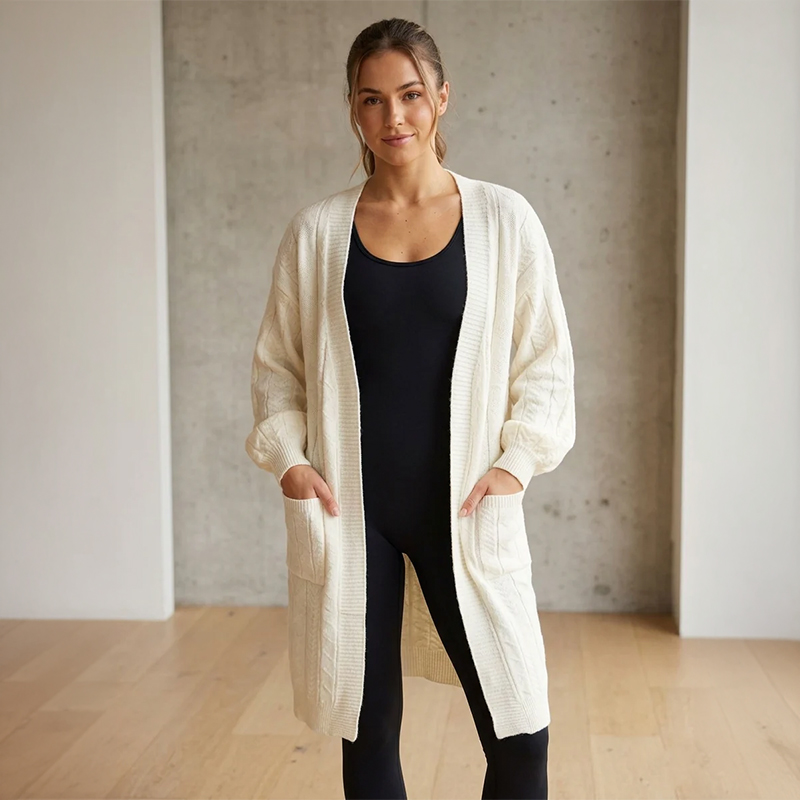 Ladies Cotton Blend Long Knit Cardigan