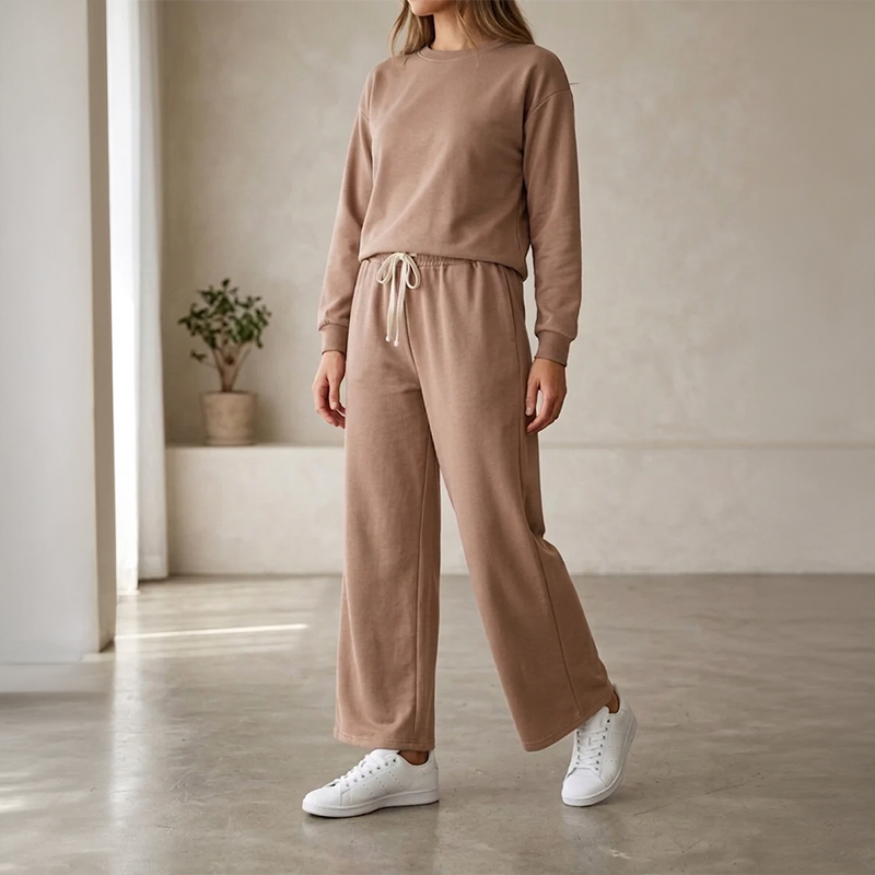 Ladies Brown 2-Piece Jogger Set