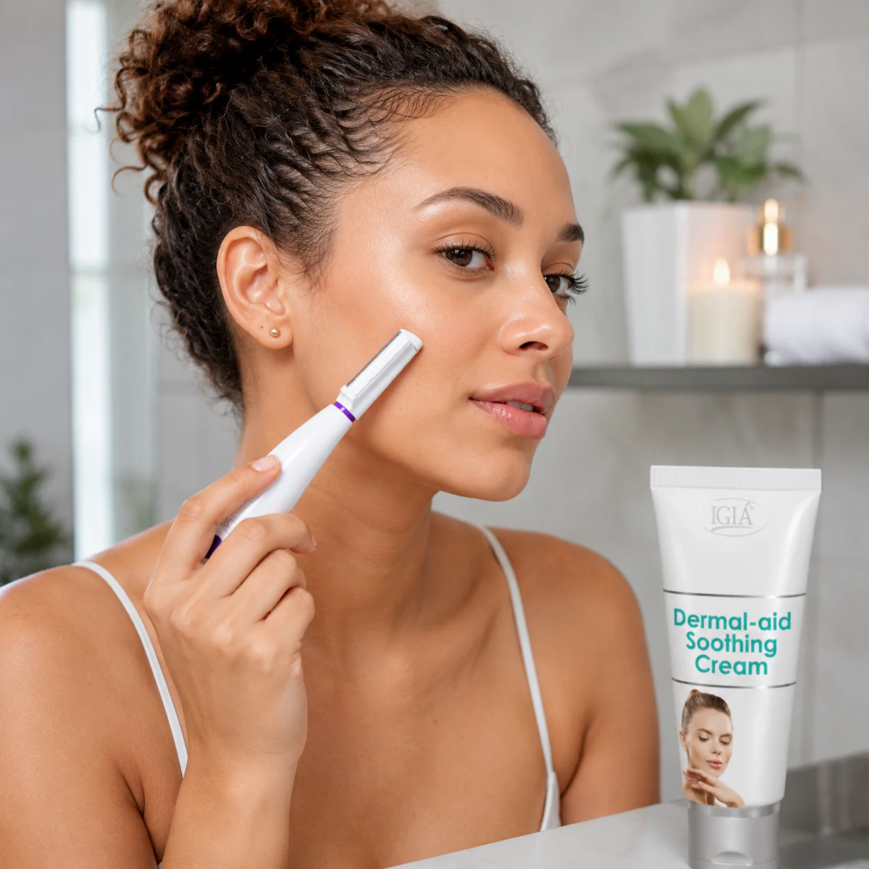 Rechargeable Dermaplaner Facial Hair Remover & Soothing Aid Cream