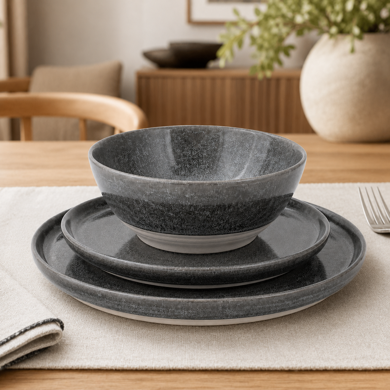 12-Piece Smoke Grey Dinnerware Set