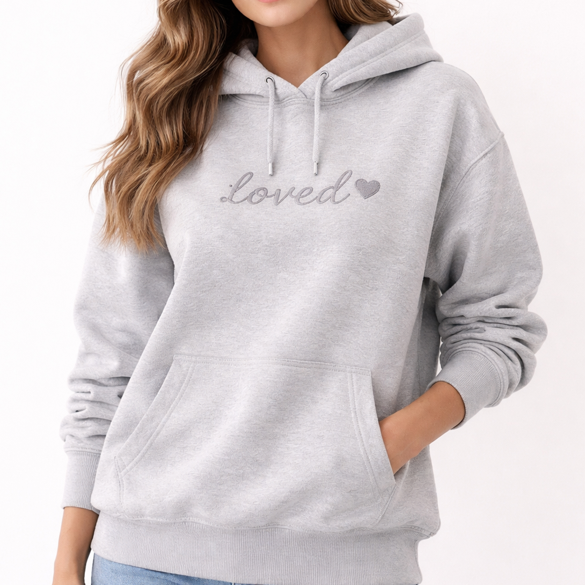Ladies Love Embroidered Drawstring Hoodie