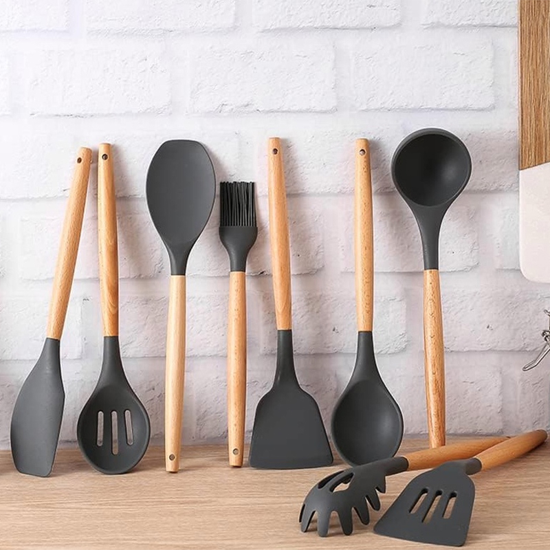12-Piece Grey Silicone Kitchen Utensil Set